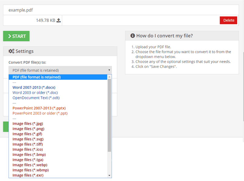 Choose the file format you want to convert to