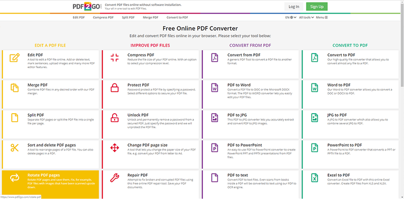 Rotate PDF on PDF2Go